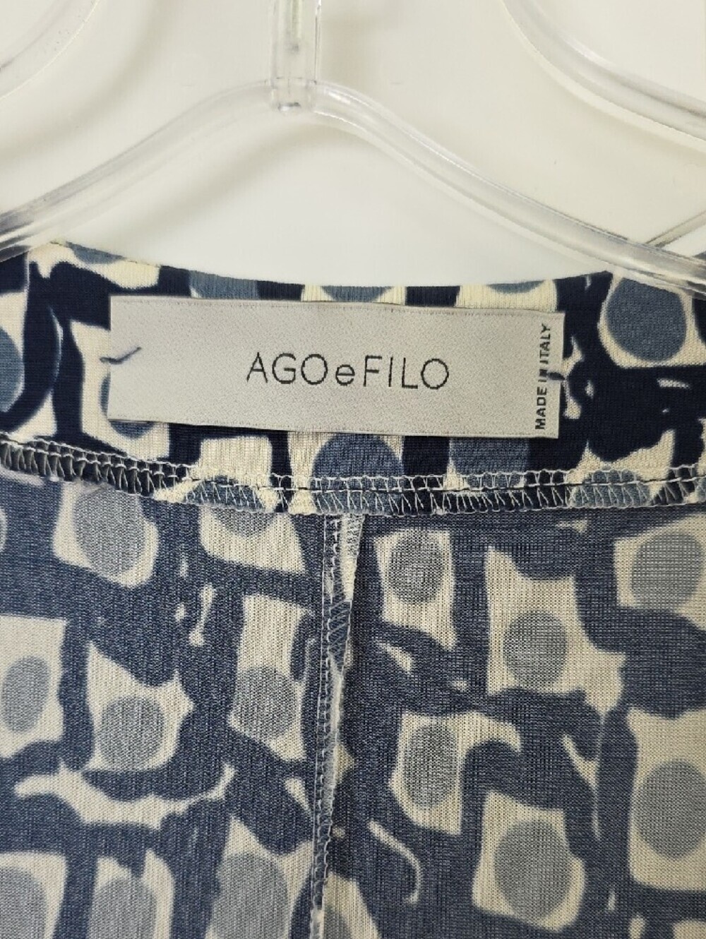 AGO e FILO Navy and White Geometric Long-Sleeve Wrap Dress.  Size 42 - Picture 2 of 14